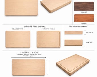 1.25" Custom Hardwood Face Grain Cutting Board Maple, Walnut, or Cherry Personalized Kitchen Gift