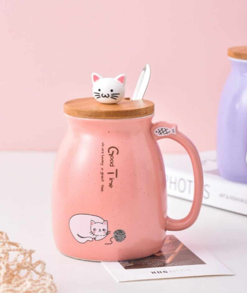 Kawaii Tea Cup With Infuser Ceramic Cat Mug Cute Mug Coffee Etsy