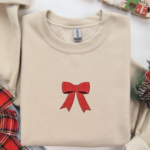 Red bow christmas sweatshirt, christmas gift, gift for her, coquette christmas sweatshirt, holiday season sweatshirt, valentines shirt