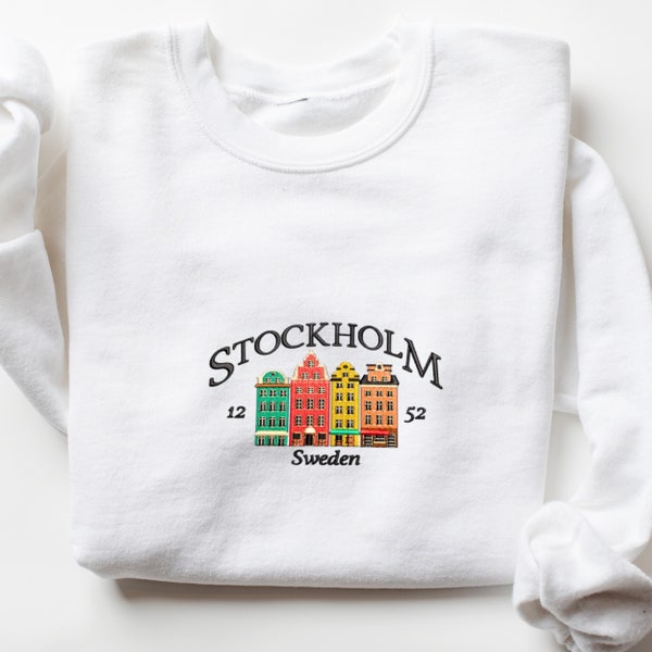 Embroidered Stockholm Sweden Sweatshirt, Stockholm Europe City Embroidered Crewneck