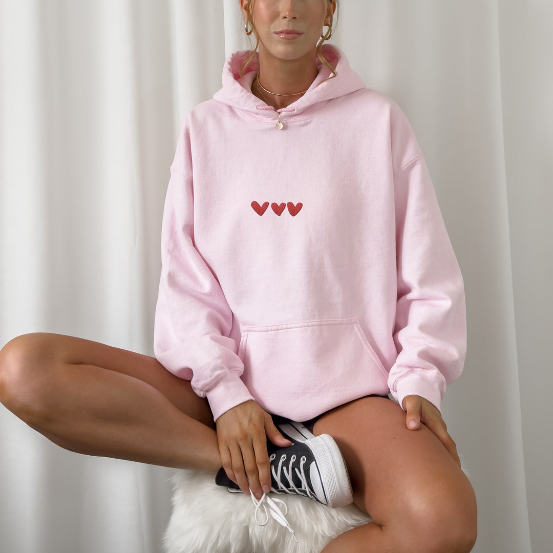 Embroidered Hearts Hoodie, Valentines Embroidered Hoodie, Hearts Love Sweatshirt, Valentines Hoodie, Holiday Gift, Gift for Her,
