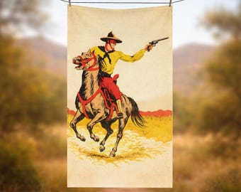 Vintage Cowboy Illustration Tea Towel | Western Horse Rider Kitchen Towel | Ships Free