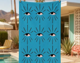 Strofinaccio da cucina con grafica in stile Mid-Century Modern / Twill di cotone / Motivo a occhi vintage