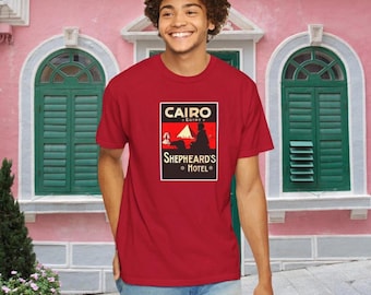Vintage Kairo Egypten Hotell T-shirt: Shepheards Hotel Pyramids Kameldesign