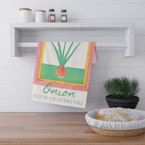 Onion Tea Towel, 1462 Germany Book of Herbs, Cotton Kitchen Towel, Kitchen Decor, Hostess Gift, Lint Free, Free Shipping