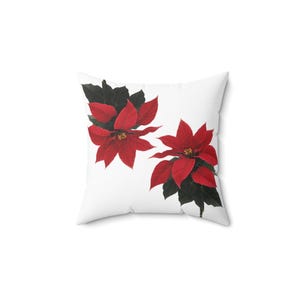 Christmas Poinsettia Flower Pillow, Festive Holiday Decor Accent Cushion, Square Holiday Throw Pillow, Double Sided Poinsettia Pillow,