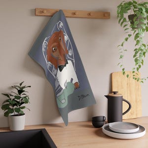 Kitchen, Bar, Tea Towels, Hotel Hound, Dachshund by D. Blum. Beverly Hills Hotel. Cotton Twill. Machine Wash Dry,  Housewarming Hostess Gift