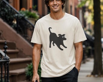 Playful Black Dog Graphic T-Shirt | Garment-Dyed Cotton Puppy Tee