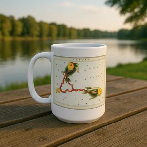 Vissen dierenriem 15oz mok, astrologiecadeau, horoscoop koffiekopje, verjaardagscadeau voor vissen, Celestial Art mok afbeelding Engeland 1825 verzending gratis