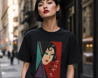 Japanese Art Deco T-Shirt: Modern Girl Poster Graphic Tee