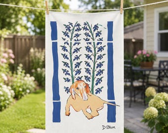 ダックスフンドの肖像画入りティータオル：犬好きのためのキッチン装飾 コットンツイル