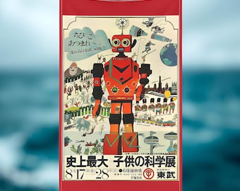 Japanese Retro Robot Tea Towel – 20th Century Sci-Fi Illustration, Vintage Graphic Kitchen Textile