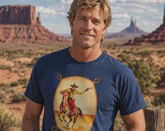 Vintage Cowboy Riding Horse T-Shirt | Western Rodeo Illustration | Ships Free