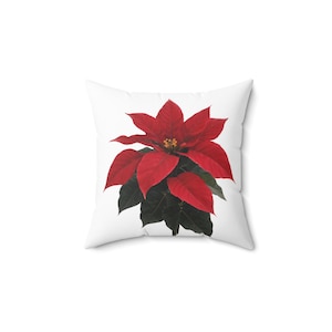 Christmas Poinsettia Flower Pillow, Festive Holiday Decor Accent Cushion, Square Holiday Throw Pillow, Double Sided Poinsettia Pillow,