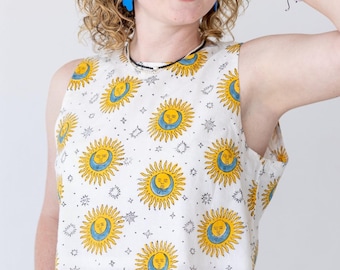 Hand Block Printed Cotton Crop Top, Natural Fiber Matching Tank & Shorts Set |  XS-XL | Boho Summer Set Women