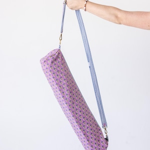 Yoga Mat Bag | Block Print Quilted Cotton Gym Sling with Zipper, Boho Mat Carrier, Gift for Her, Fits 24" 26" Purple