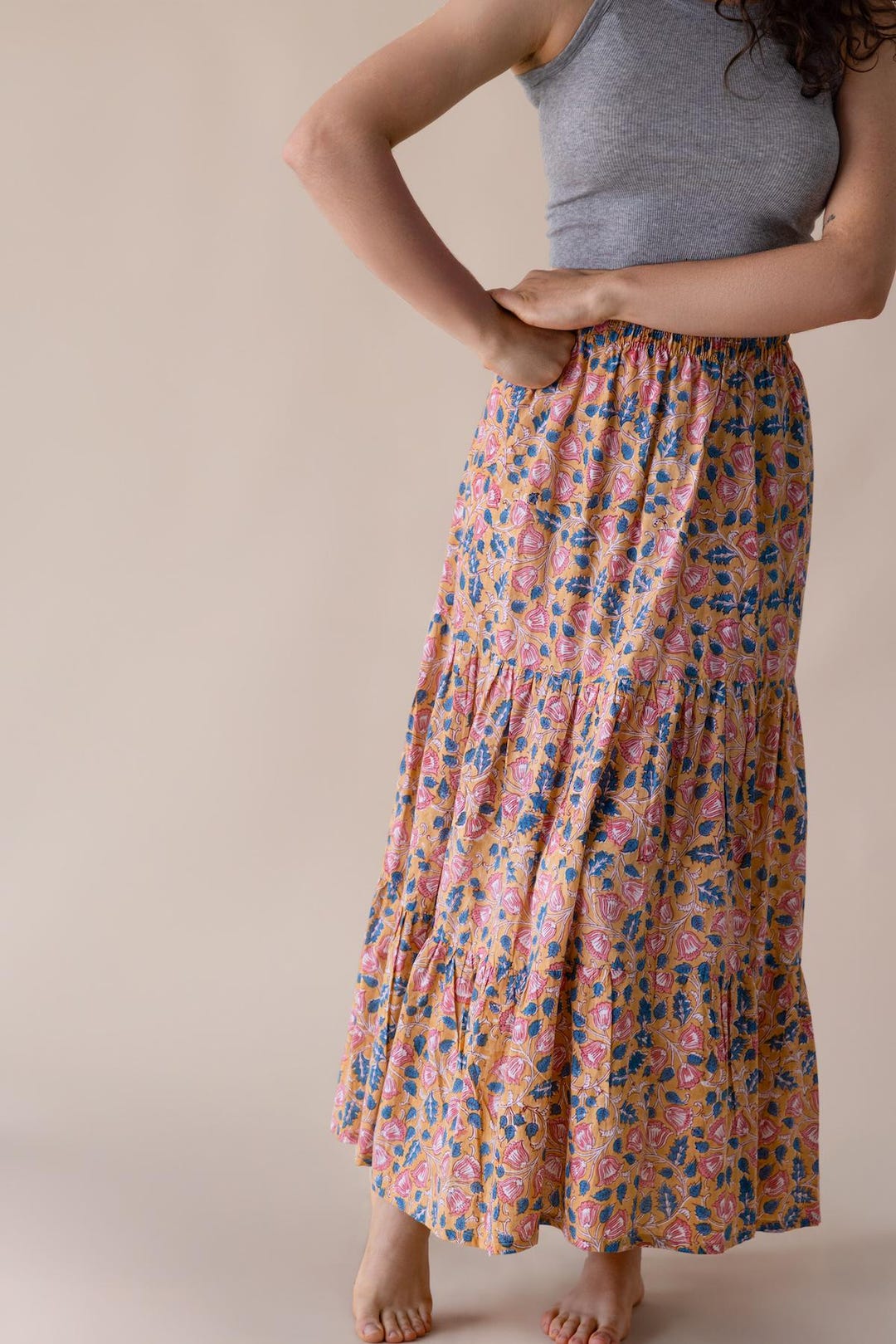 White Embroidered Eyelet Tiered Indian Fine Gauze Cotton boho Long Maxi Skirt (JK8) main image 1