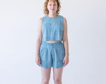Matching Set Tank Top and Shorts - Hand block printed 100% cotton summer set - Striped, Astrology, Red, Blue