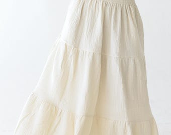 Cotton Gauze Maxi Skirt With Pockets | Triple Layer Muslin Skirt, Boho Vacation Skirt, Maternity Skirt, Elastic Waist, Artisan Made