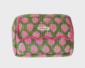 Scalloped Block Print Toiletry Bag with Waterproof Lining