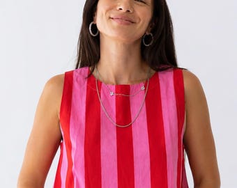Block Print Crop Top, Rot Rosa Streifen Baumwolle Tank, Breiter Streifen Indisches Handgefertigtes Boho Top, Rundhals Sommer Top, Geschenk für Sie