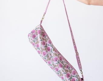 Gesteppte Yoga-Tasche mit Blockprint | Handblock Gedruckt Baumwolle Gym Sling mit Reißverschluss, 24 "26" Matte Tasche | Boho Turnbeutel Geschenk