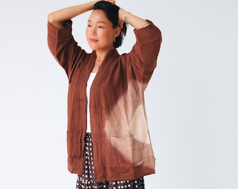 Fall Kimono Jacket Women, Hand-Dyed Tie Dye Cotton Gauze, Open Front, Pockets | Boho Cardigan, 3 Colors, Autumn Layering