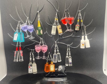Handmade Liquor / Wine / Whiskey Themed Dangling Earrings by Spooklight Boutique