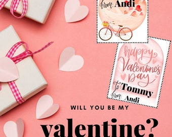 Etiquetas de tarjetas de San Valentín IMPRESIÓN DIGITAL para aula, amigos, profesores