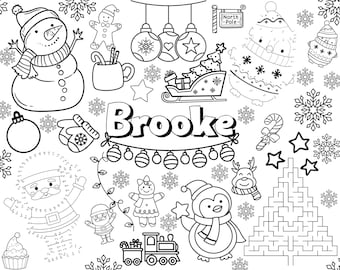 Mantel individual personalizado imprimible de Navidad/Invierno para tapete de actividades para niños