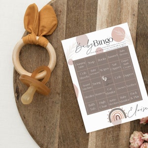 Juego de bingo para bebés Boho precargado - Bingo para baby shower- Tarjetas de bingo para bebés -Bingo para bebés imprimible - Juegos de baby shower imprimibles -Impresión digital