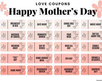 COUPONS D'AMOUR Impression numérique Fête des Mères pour elle