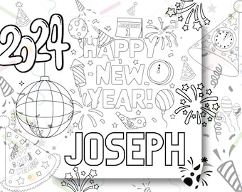 Mantel individual personalizado imprimible de Año Nuevo para tapete de actividades para niños