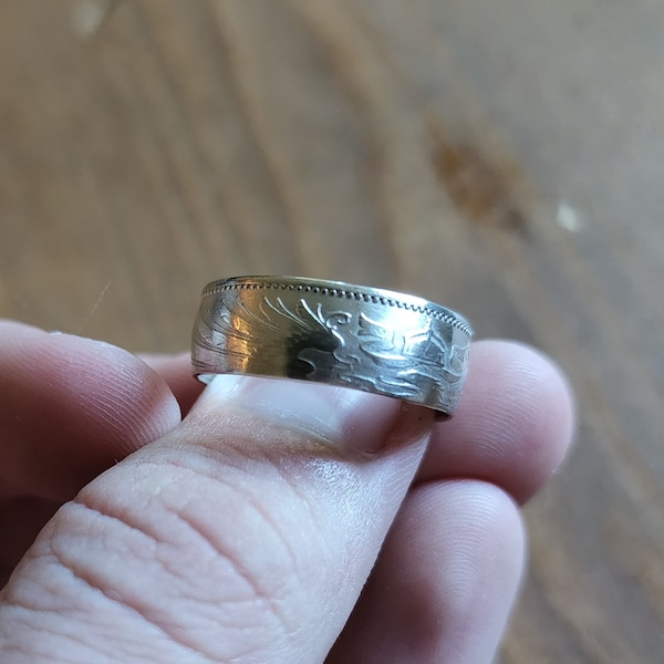 Pure Silver German 1 Mark Coin Ring