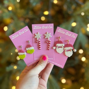 Santa Hat And Beard Earrings | Christmas Santa Dangle Earrings | Santa Earrings | Holiday Dangles | Santa Claus Christmas Earrings