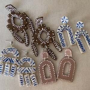 Talavera Pottery Earrings | Mexican Tile Inspired | Hand Painted Clay Earrings | Blue Tile Earrings