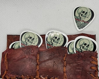 Guitar pick pouch for wallet or back pocket 100% real leather, 2”x3”