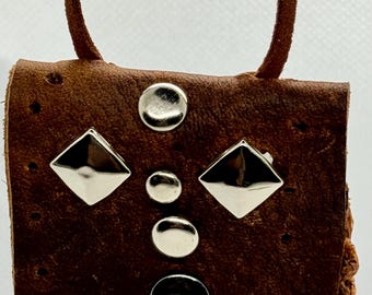 Premium Brown  Leather Guitar Pick Bag - Get a free guitar art pick or stone.