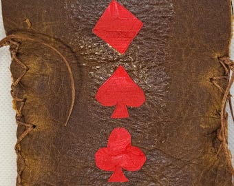 Real Leather Playing Card Holder – Brown sleeve Stylish leopard fabric, Durable, One of a Kind!