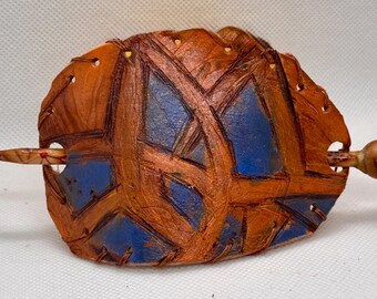 Real Veg-Tan Leather Hair Slide Barrette – Handcrafted with Pyrography Art- various designs