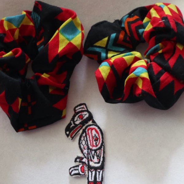 Native Pattern Scrunchies  Get a free  embroidered iron on Totem Bird patch with purchase of 2