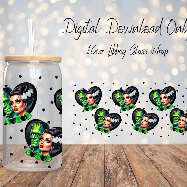 16oz Frankenstein Libbey Wrap PNG, Valentines Libbey Wrap, Digital Download, Instant Download