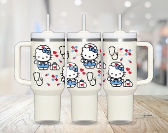 Pure White Hello Kitty Stanley Dupe Tumbler With Straw Topper 