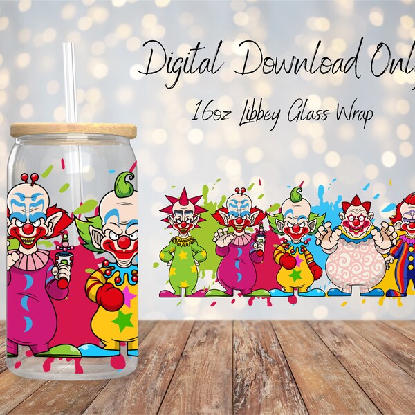 16oz Killer Klowns Libbey Glass Wrap PNG, Horror Libbey Wrap, Digital Download, Instant Download