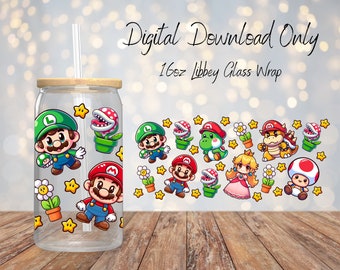 DIGITAL DOWNLOAD 16oz Mario Libbey Wrap PNG, Video Game Character Libbey Wrap, Instant Download