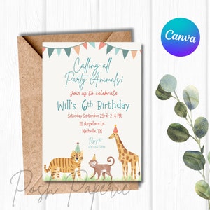 Party Animals Editable Birthday Invitation Template Instant Download