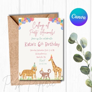 Party Animals Editable Birthday Invitation Template Instant Download