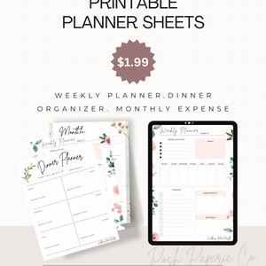 Planner printable bundle, weekly planner, weekly dinner planner, monthly expense tracker