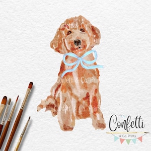Clipart chien Goldendoodle aquarelle PNG pour invitations ou scrapbooking
