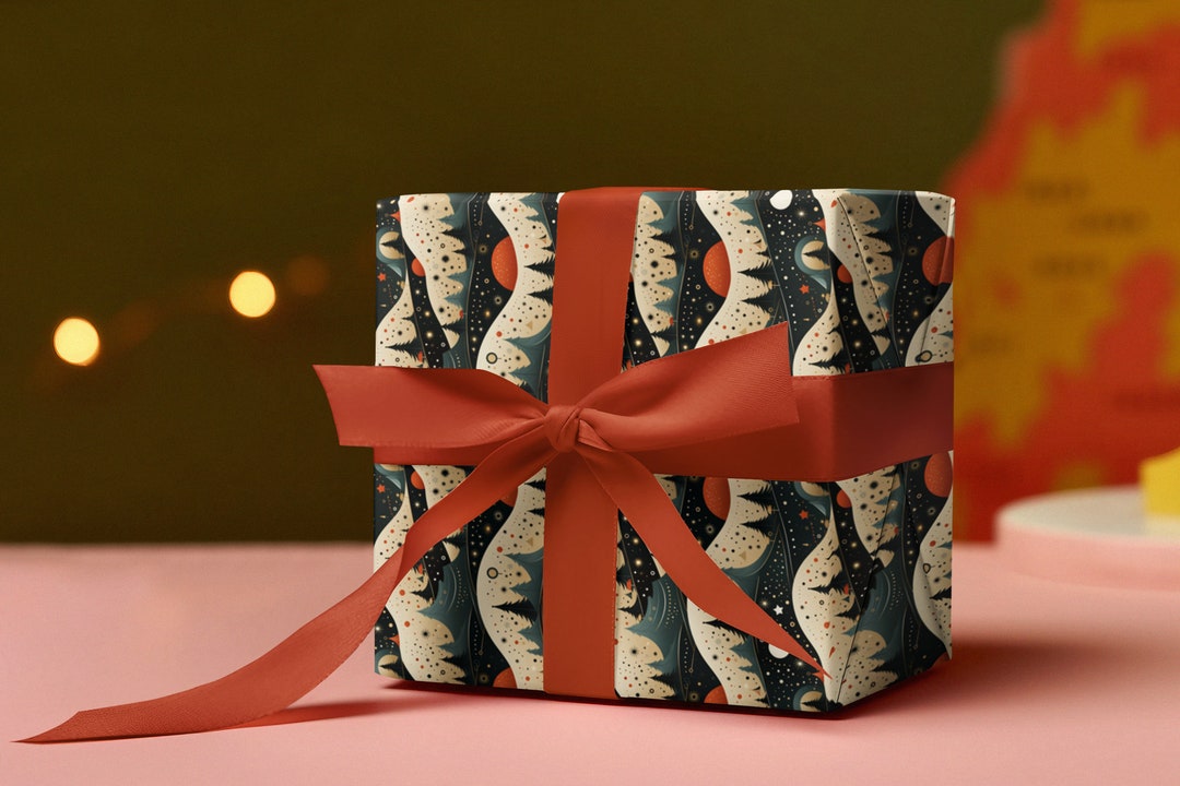 Elegant Holiday Gift Wrap Snowy Hills & Christmas Tree Etsy